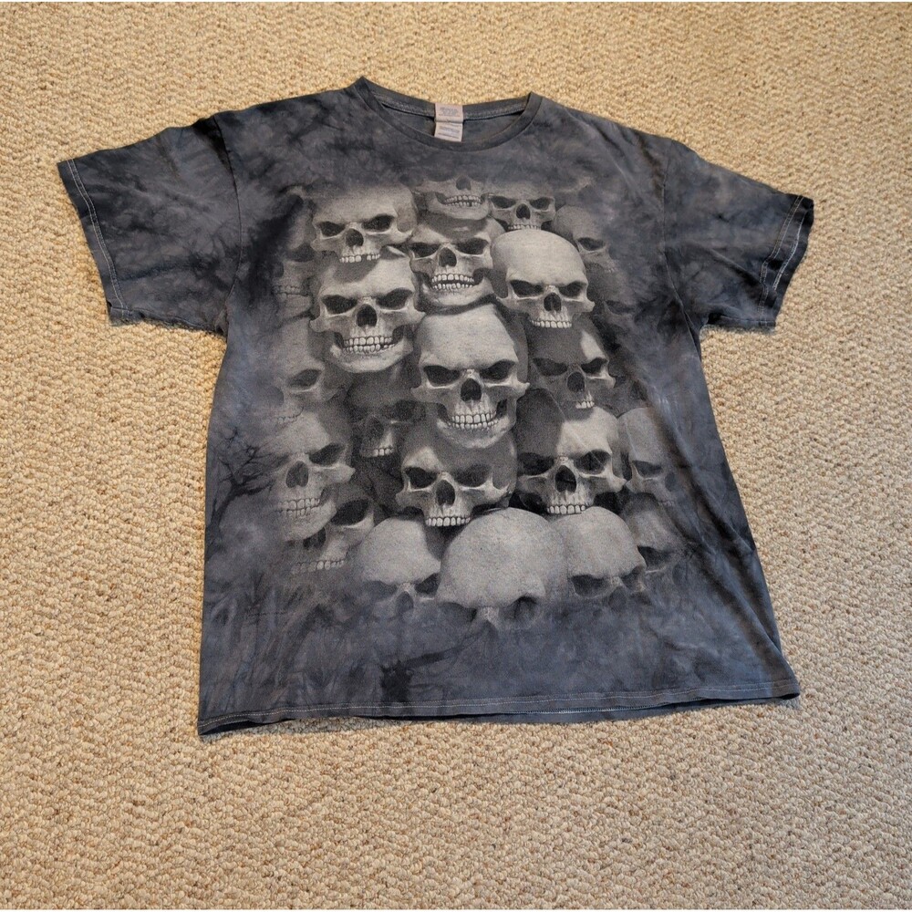 Delta Pro Weight Stacked Skull Pile T Shirt Adult Large Gray Y2K Grunge